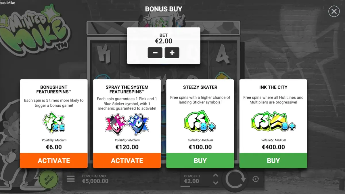 Minted Mike slot game graffiti theme